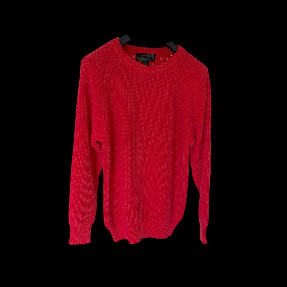 90's Eddie Bauer Red Shaker Stitch Cotton Crewneck Sweater Medium Raglan Sleeve